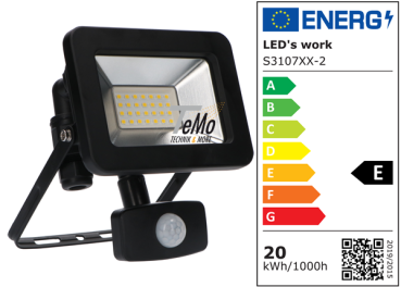 SHADA LED-Strahler Flutlichtstrahler 20W 2200lm 4000K IP44 - Sensor - Sanan LED - Schwarz, EEC: E (310712)